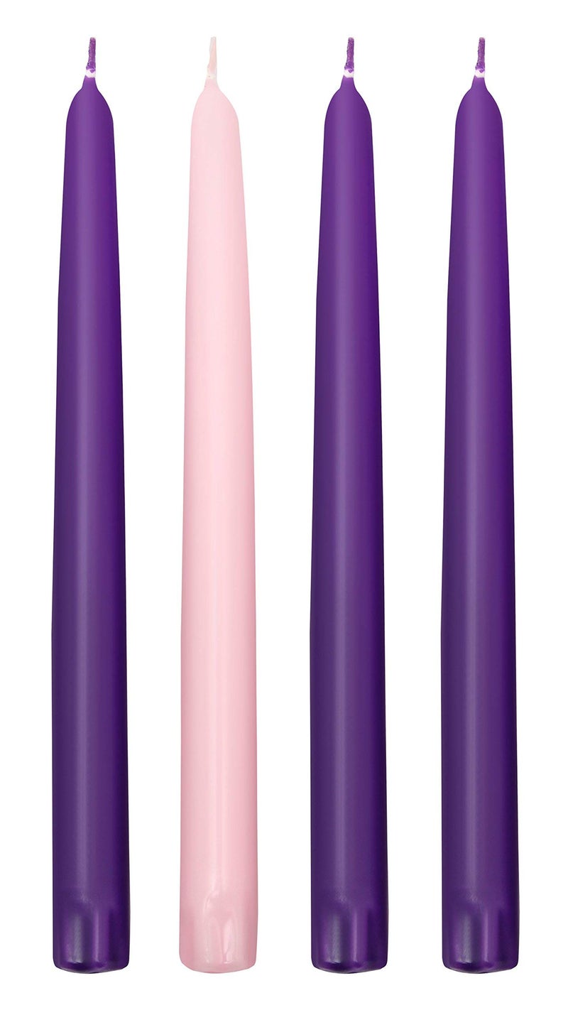 Elite Holiday Products Elite Christmas Products Advent Candle Set. Made in The USA Self Fitting End. Premium Hand Dipped Candles, Dripless, 4 Pack - 3 Purple, 1 Pink - Image 2