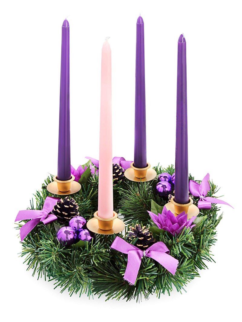 Elite Holiday Products Elite Christmas Products Advent Candle Set. Made in The USA Self Fitting End. Premium Hand Dipped Candles, Dripless, 4 Pack - 3 Purple, 1 Pink - Image 3