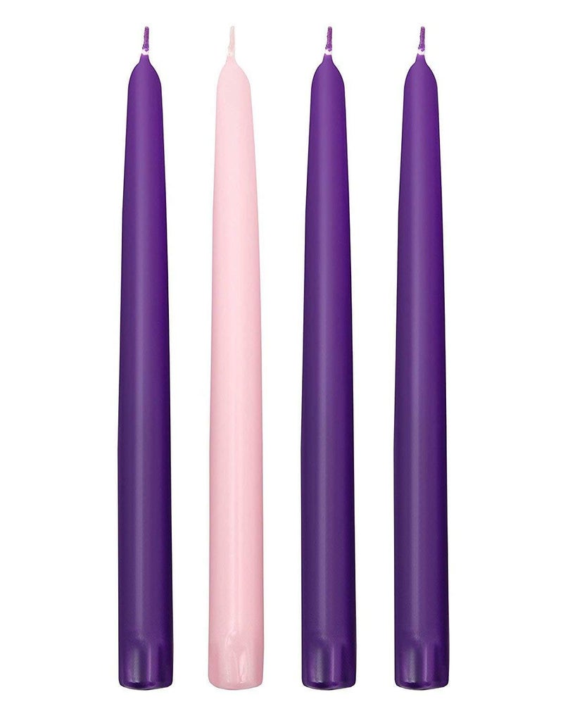 Elite Holiday Products Elite Christmas Products Advent Candle Set. Made in The USA Self Fitting End. Premium Hand Dipped Candles, Dripless, 4 Pack - 3 Purple, 1 Pink - Image 1