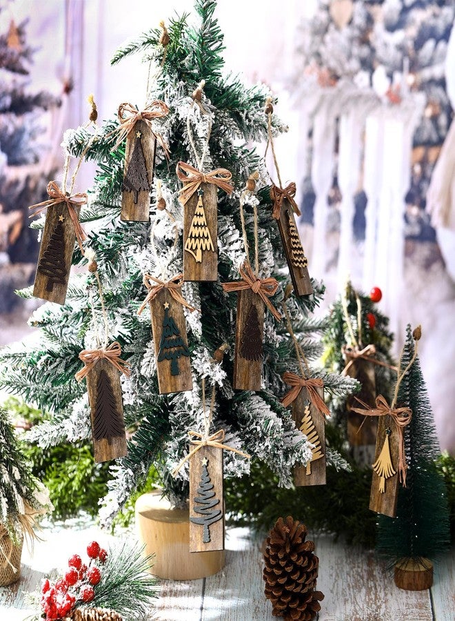 سيفانير مجموعة سيفانر المكونة من 24 قطعة من زينة شجرة عيد الميلاد الريفية، زينة منزلية للشجرة، ملصقات خشبية طبيعية، زينة معلقة للمنزل والمكتب والمدفأة، إكليل، زينة حفلات عيد الميلاد الشتوية (بني) - Image 5