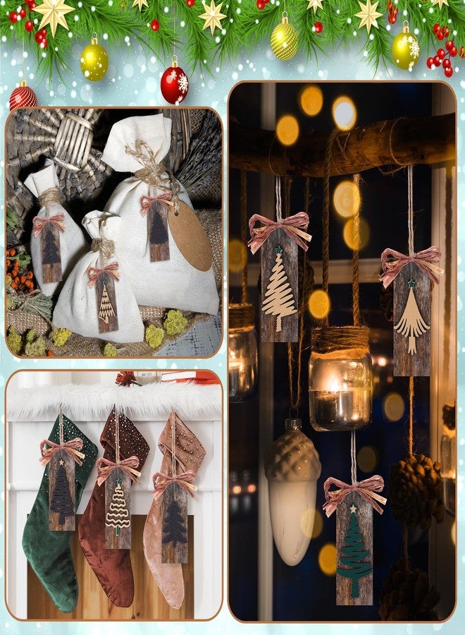 سيفانير مجموعة سيفانر المكونة من 24 قطعة من زينة شجرة عيد الميلاد الريفية، زينة منزلية للشجرة، ملصقات خشبية طبيعية، زينة معلقة للمنزل والمكتب والمدفأة، إكليل، زينة حفلات عيد الميلاد الشتوية (بني) - Image 4