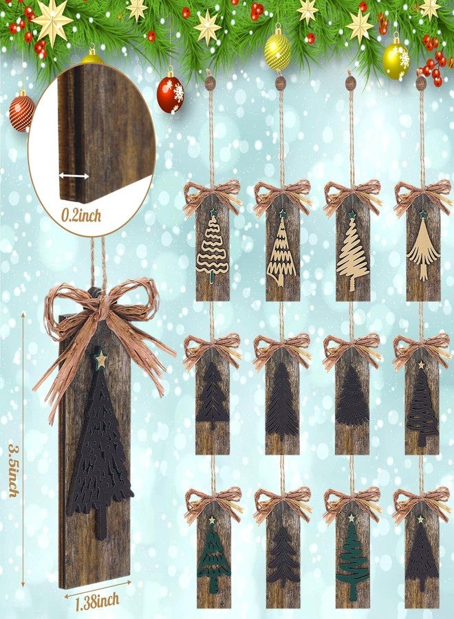 سيفانير مجموعة سيفانر المكونة من 24 قطعة من زينة شجرة عيد الميلاد الريفية، زينة منزلية للشجرة، ملصقات خشبية طبيعية، زينة معلقة للمنزل والمكتب والمدفأة، إكليل، زينة حفلات عيد الميلاد الشتوية (بني) - Image 2