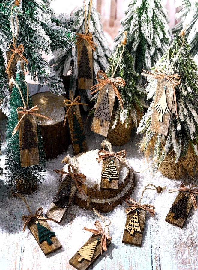 سيفانير مجموعة سيفانر المكونة من 24 قطعة من زينة شجرة عيد الميلاد الريفية، زينة منزلية للشجرة، ملصقات خشبية طبيعية، زينة معلقة للمنزل والمكتب والمدفأة، إكليل، زينة حفلات عيد الميلاد الشتوية (بني) - Image 3