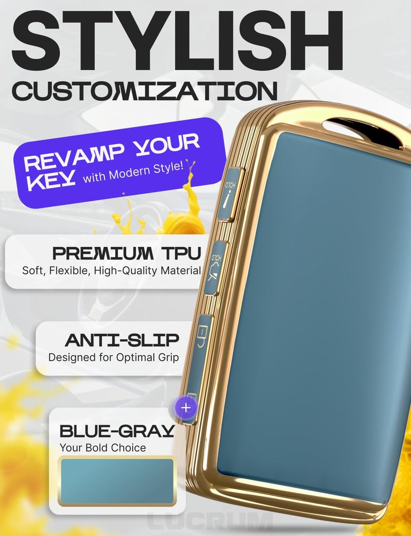 Lucrum for Mazda CX5 Key Fob Cover and Leather Keychain - TPU Key Case for Mazda 3, 6, CX-5, CX-9, CX-30, CX-50, CX-70-2019-2025 Keyfob Cover Compatible with WAZSKE11D0 - Blue and Gold - Image 3