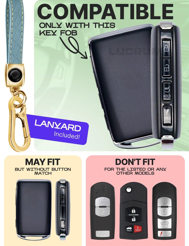 Lucrum for Mazda CX5 Key Fob Cover and Leather Keychain - TPU Key Case for Mazda 3, 6, CX-5, CX-9, CX-30, CX-50, CX-70-2019-2025 Keyfob Cover Compatible with WAZSKE11D0 - Blue and Gold - Image 2