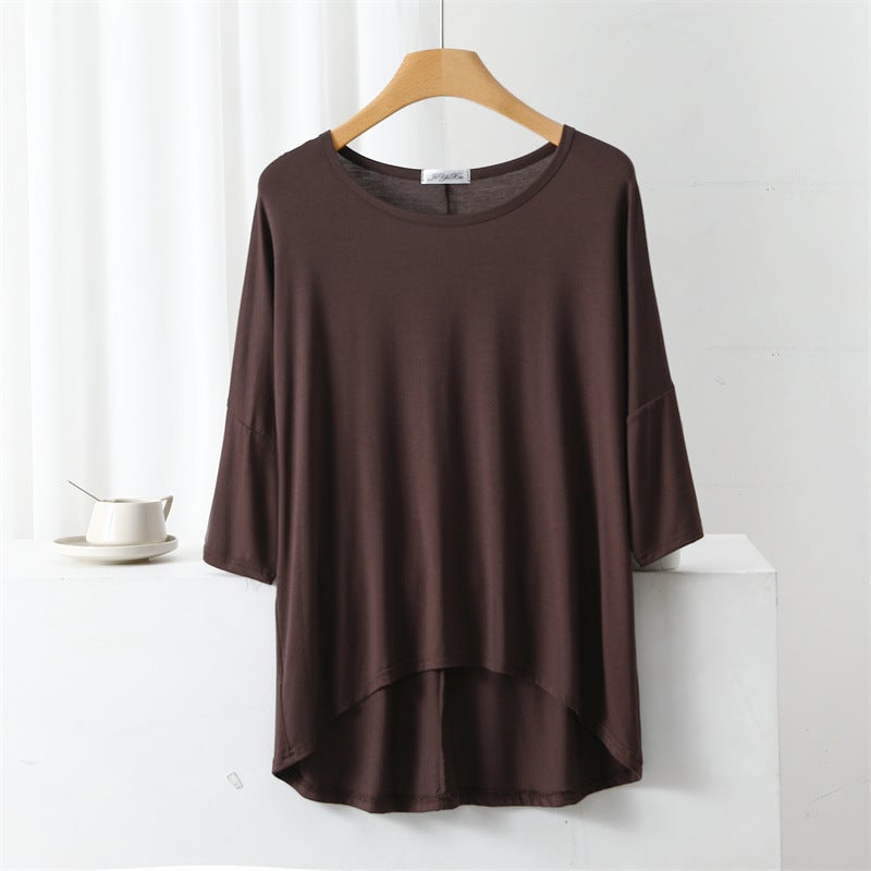 Summer Seven-Point Sleeve T-Shirt Women'S Modal Thin Front Short Rear Long Bat Sleeve Large Size Top Pullover Base - Image 5