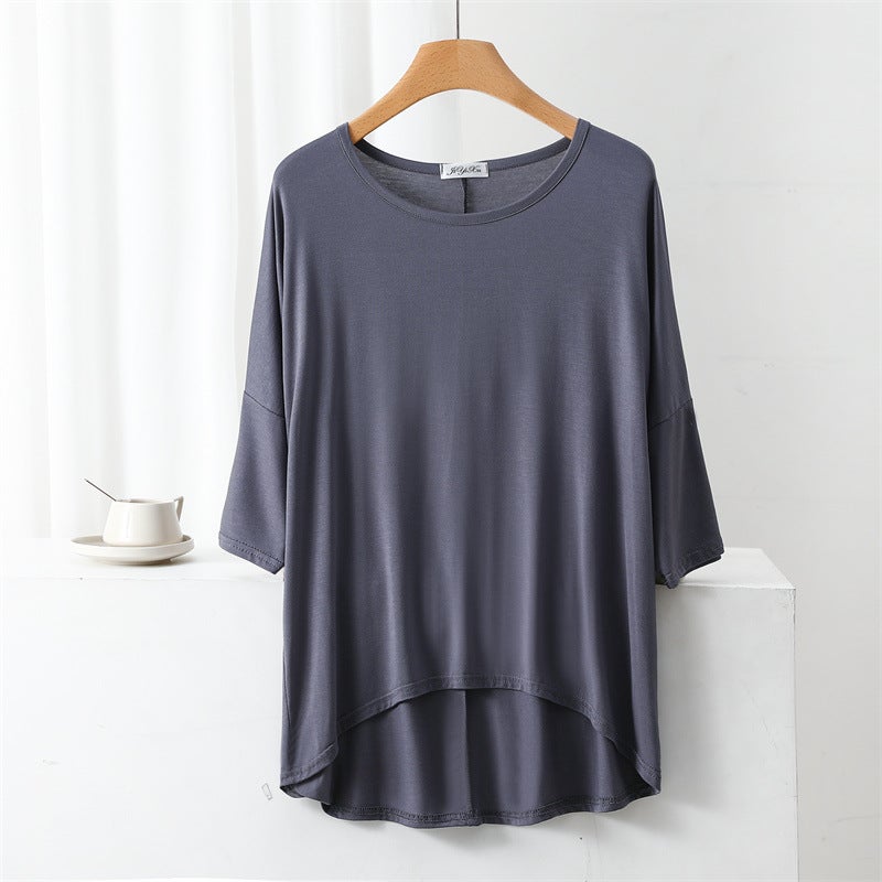 Summer Seven-Point Sleeve T-Shirt Women'S Modal Thin Front Short Rear Long Bat Sleeve Large Size Top Pullover Base - Image 4