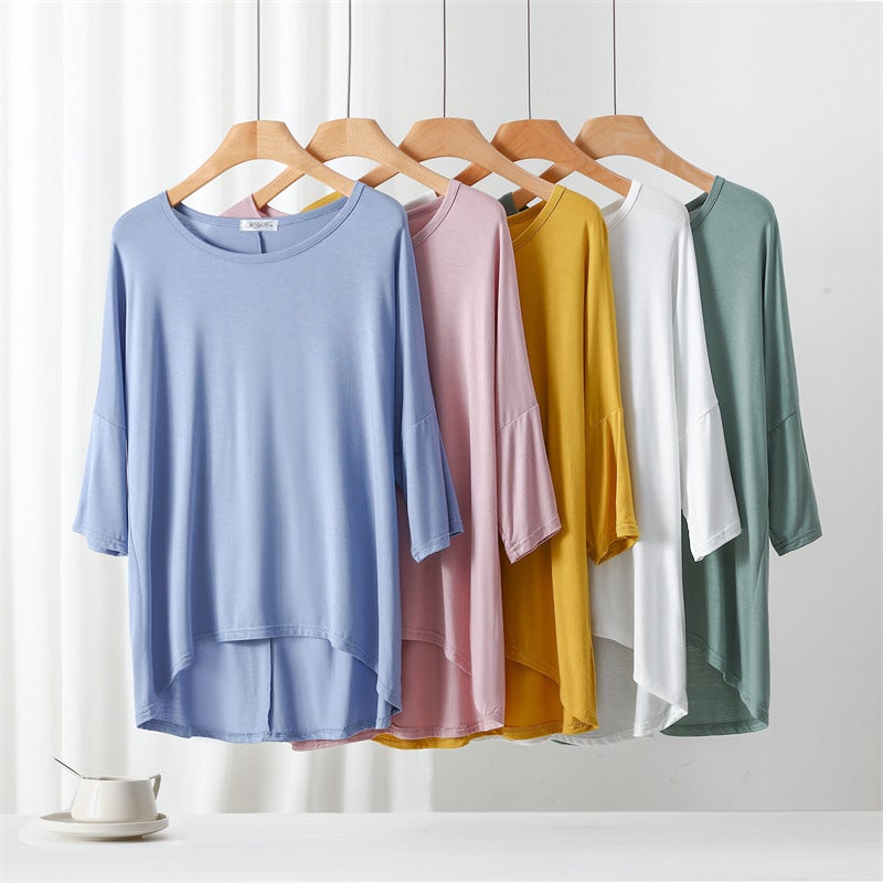 Summer Seven-Point Sleeve T-Shirt Women'S Modal Thin Front Short Rear Long Bat Sleeve Large Size Top Pullover Base - Image 3