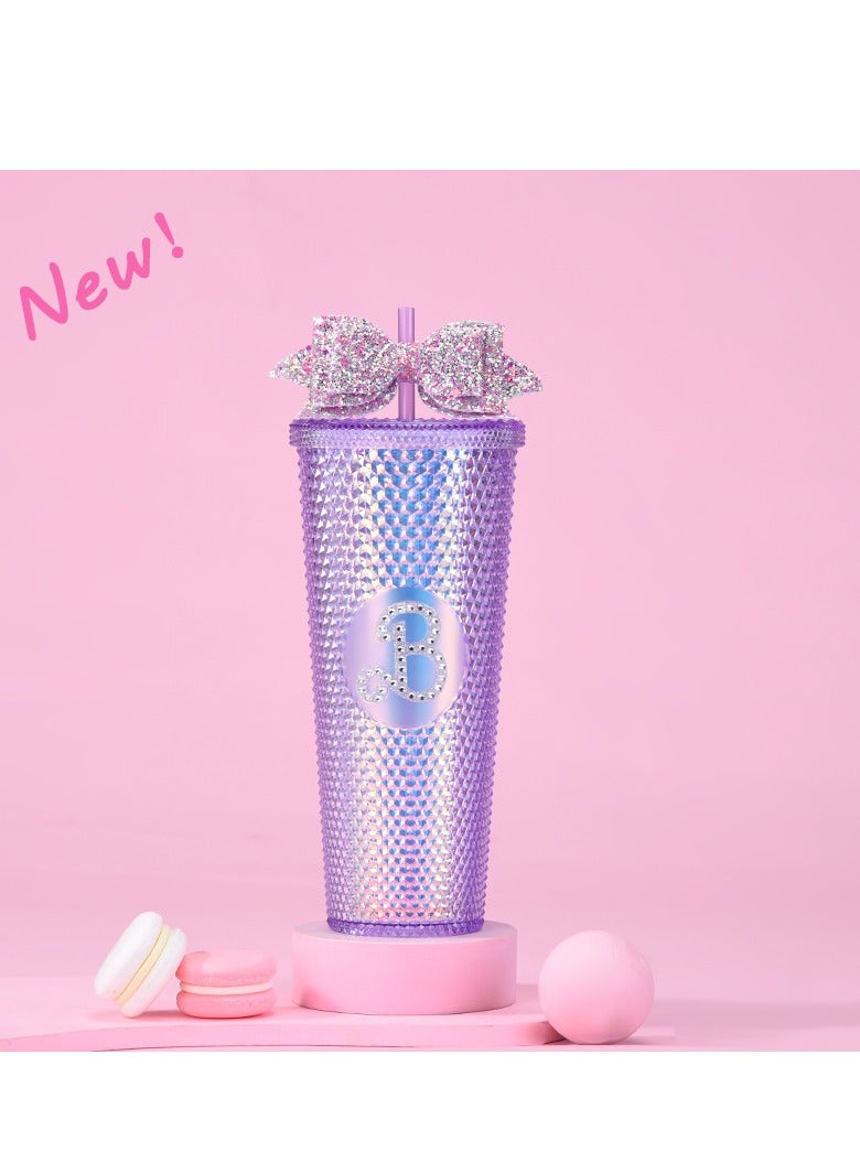 xozgdovg Double Sippy cup 710ml clear purple (stick diamond)- bow style 