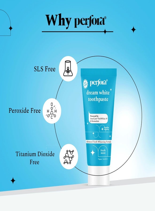 بيرفورا مجموعة بيرفورا لتبييض الأسنان - تُبيض الأسنان من أول استخدام | تركيبة آمنة على المينا وخالية من الحساسية للعناية بالفم وإزالة بقع الأسنان | معجون أسنان بنفسجي - 75 جم ومعجون أسنان دريم وايت - 75 جم - Image 4