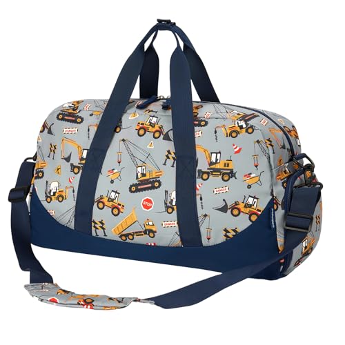 Choco Mocha Kids Duffle Bag Boys - Construction Weekender Overnight Bags for Travel Gym Sleepover Bag Boy Age 9-12 6-8 Gray - Image 1