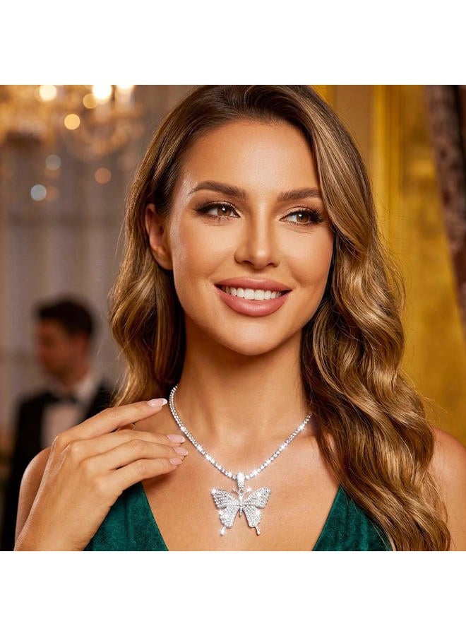 EARENT Butterfly Necklace Silver Rhinestone Choker Necklaces Christmas Costume New Year Eve Necklace for Women, free size, Metal, No Gemstone - Image 5
