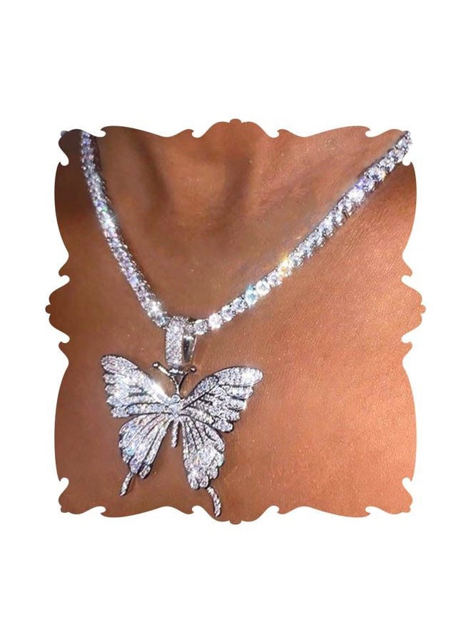 EARENT Butterfly Necklace Silver Rhinestone Choker Necklaces Christmas Costume New Year Eve Necklace for Women, free size, Metal, No Gemstone - Image 1