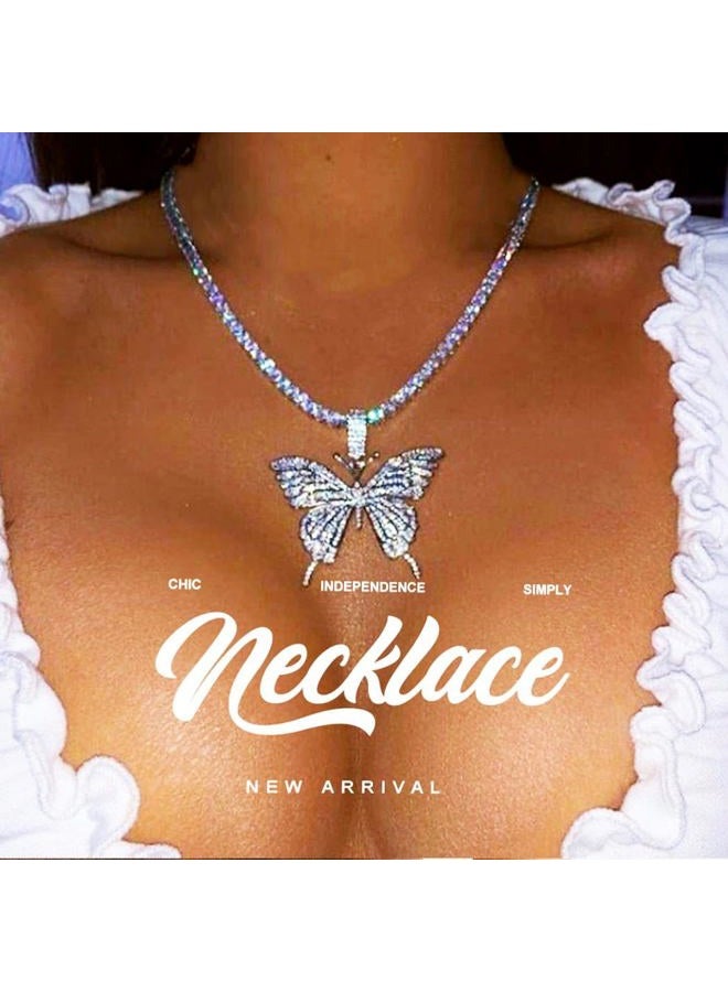 EARENT Butterfly Necklace Silver Rhinestone Choker Necklaces Christmas Costume New Year Eve Necklace for Women, free size, Metal, No Gemstone - Image 3