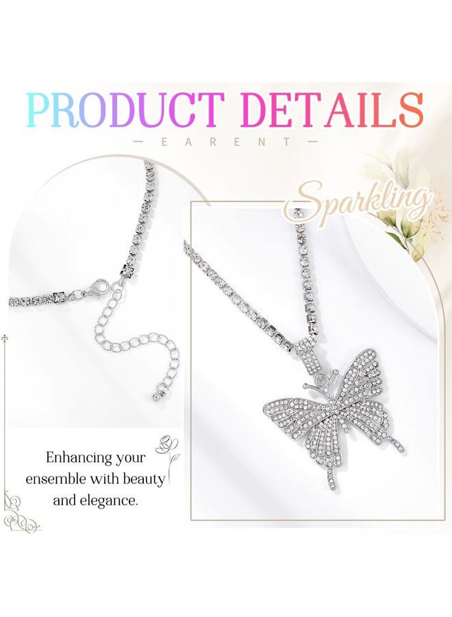 EARENT Butterfly Necklace Silver Rhinestone Choker Necklaces Christmas Costume New Year Eve Necklace for Women, free size, Metal, No Gemstone - Image 4