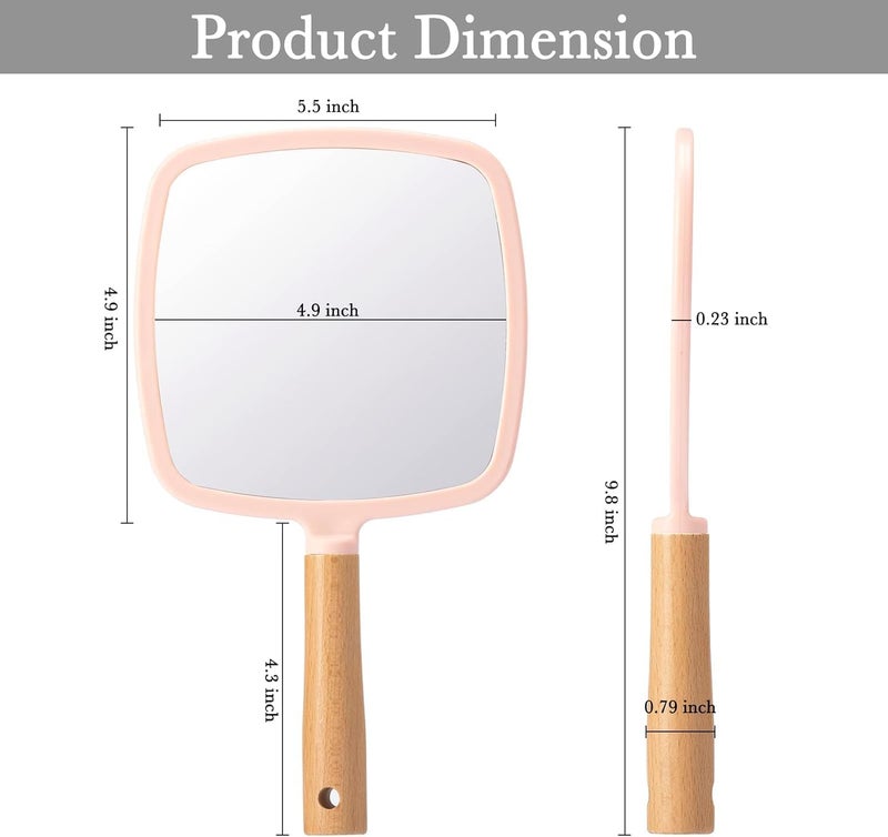 mythos MYTHOS Hand Held Mirror with Handle for Makeup Small Cute Wood Hand Mirror for Shaving with Single Side Hanging Hole Portable Travel Vanity Mirror for MenWomen Pink Square - Image 2