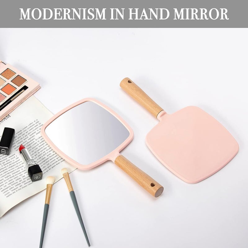 mythos MYTHOS Hand Held Mirror with Handle for Makeup Small Cute Wood Hand Mirror for Shaving with Single Side Hanging Hole Portable Travel Vanity Mirror for MenWomen Pink Square - Image 3