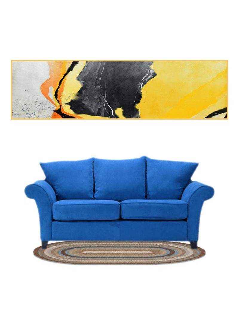 اليسا لوحة فنية جدارية تجريدية طويلة أفقية من القماش باللون الأصفر والأسود والرمادي - إطار من الألومنيوم الذهبي لديكور غرفة المعيشة الحديثة وغرفة النوم والمكتب - Image 3