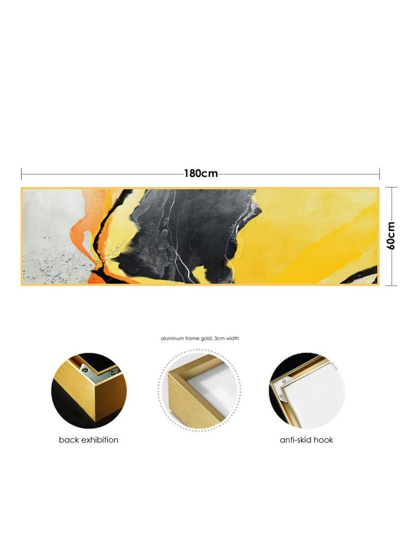 اليسا لوحة فنية جدارية تجريدية طويلة أفقية من القماش باللون الأصفر والأسود والرمادي - إطار من الألومنيوم الذهبي لديكور غرفة المعيشة الحديثة وغرفة النوم والمكتب - Image 4