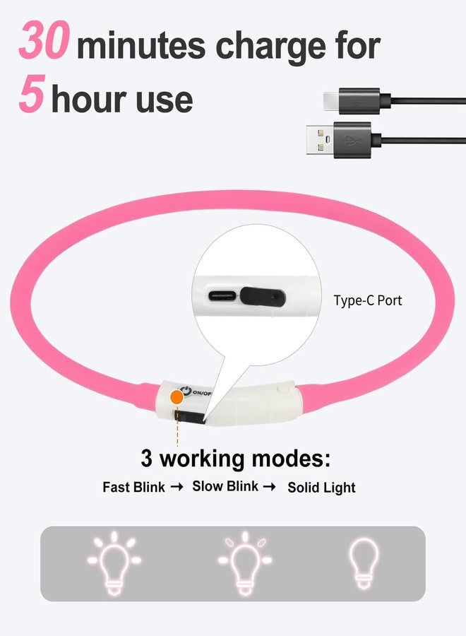 جويتيل طوق جويتيل المضيء للكلاب، طوق LED قابل لإعادة الشحن ومقاوم للمطر، مناسب للمشي الليلي الآمن، مصنوع من السيليكون الناعم المتوهج في الظلام، مناسب للكلاب الصغيرة والمتوسطة والكبيرة، لون وردي فاقع - Image 4