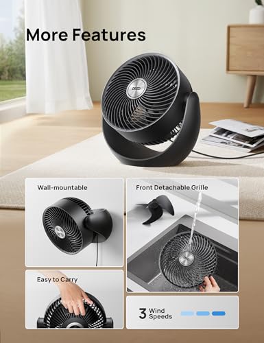 Dreo Fan for Bedroom, Table Air Circulator for Whole Room, 11 Inch, 40ft Strong Airflow, 120° adjustable tilt, 28db Low Noise, Quiet, 3 Speeds, 2025 New Desk Fan for Office, Kitchen, Home - Image 5