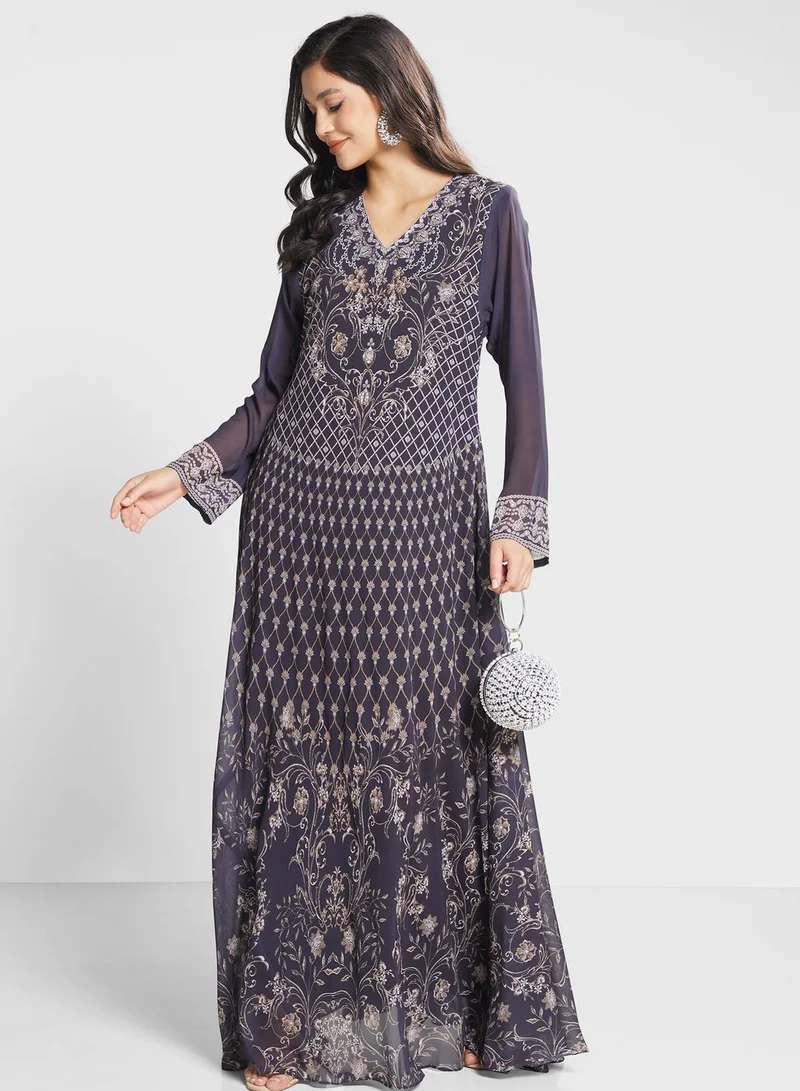 Biba V-Neck Floral Printed Jalabiya