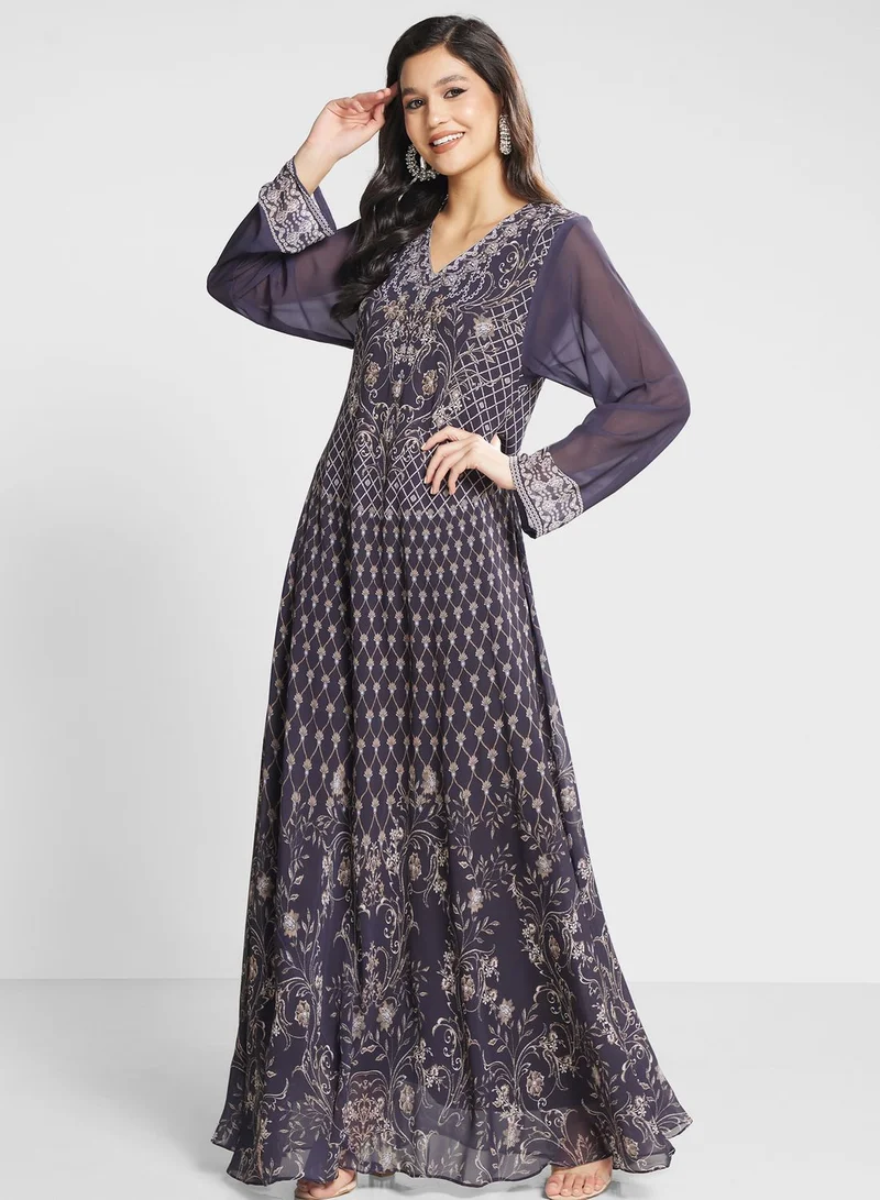 Biba V-Neck Floral Printed Jalabiya