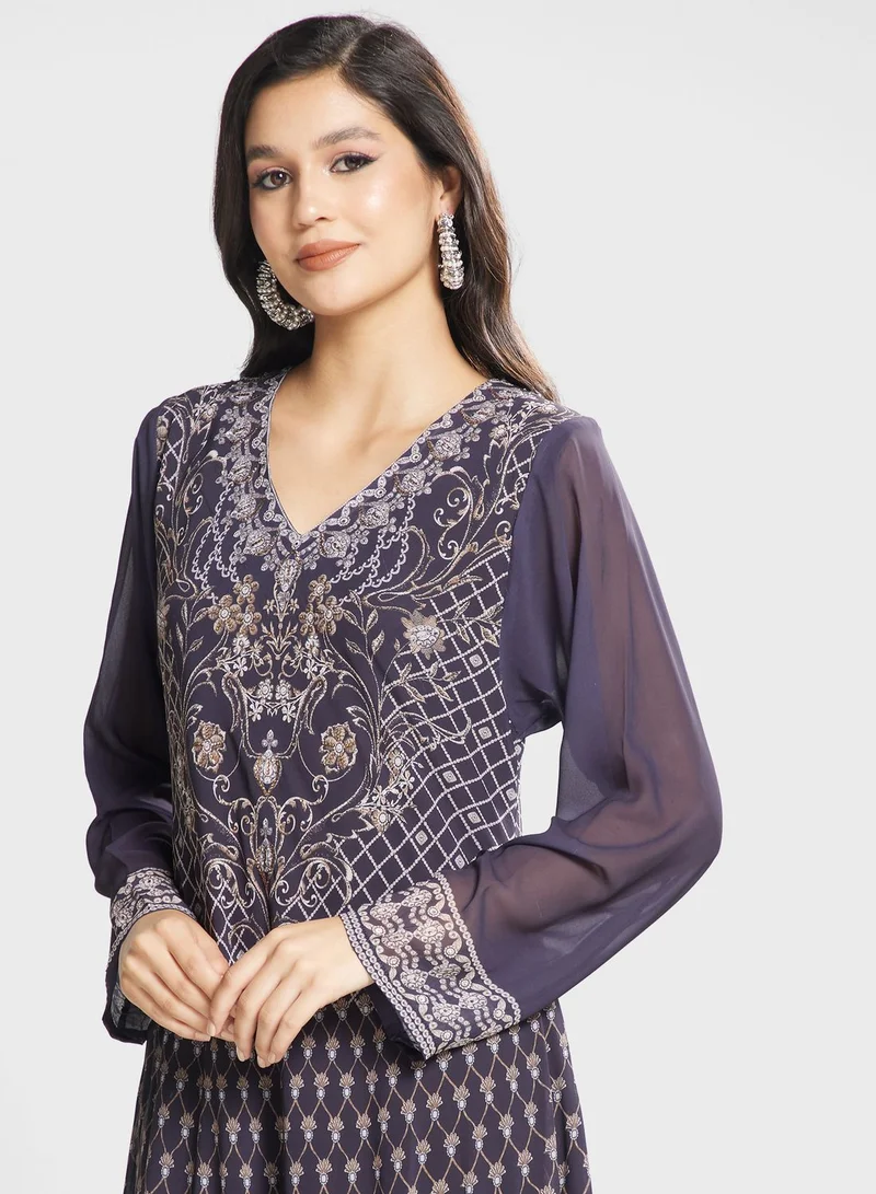 Biba V-Neck Floral Printed Jalabiya