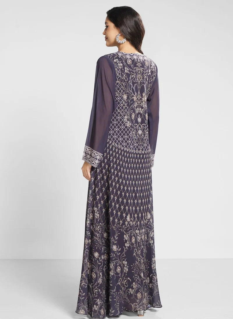 Biba V-Neck Floral Printed Jalabiya