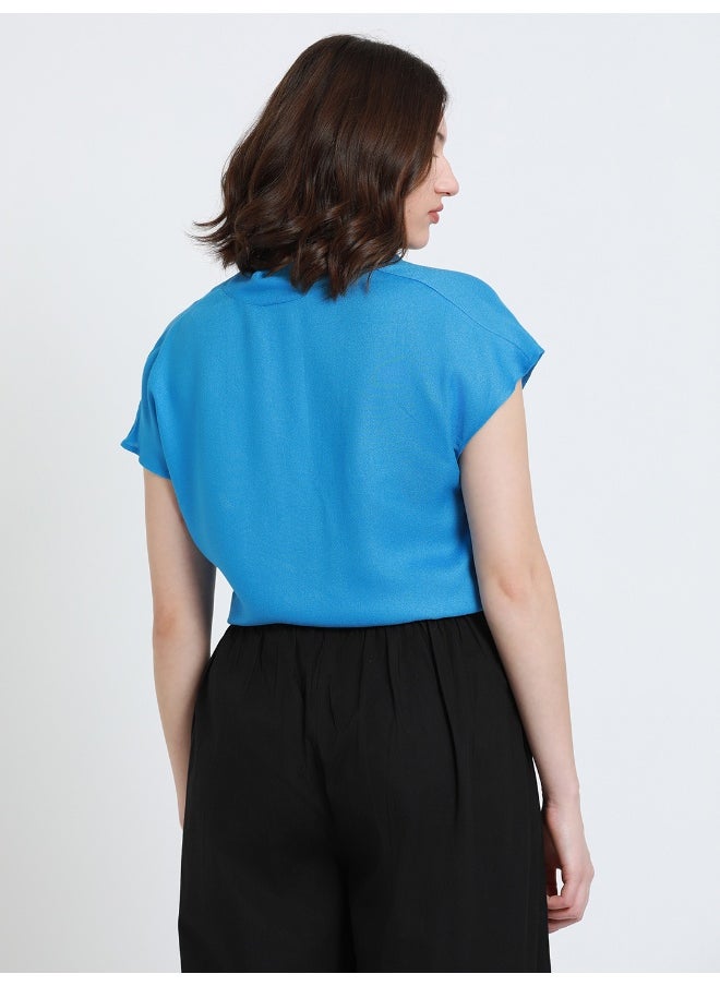 Dennis Lingo Blue Top for Women - Viscose Moss, Regular Fit  - Image 5