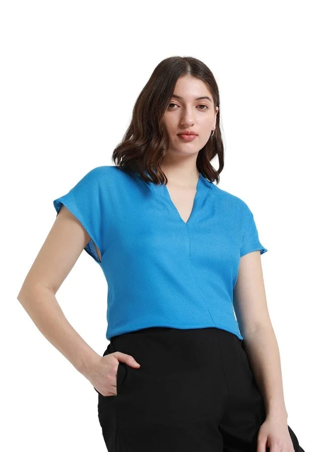 Dennis Lingo Blue Top for Women - Viscose Moss, Regular Fit