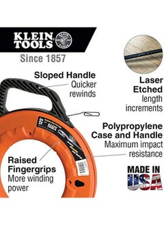 Klein Tools 56002 Electrical Fish Tape 65 Foot Long X 1 8 Inch Wide Steel For Heavy Duty Wire Pulls Laser Etched For Conduit Measuring  - Image 2