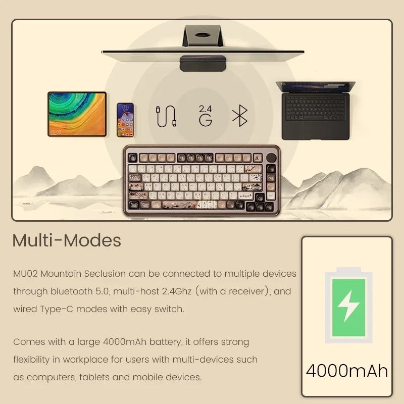 Akko MU01 Ansi and MU02 ISO Mountain Seclusion Wooden Mechanical Gaming Keyboard Hot-Swap 2.4G Wireless Type-C Wired - Image 4