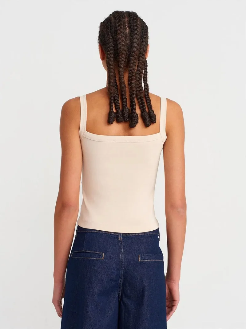 ديلفين DILVIN Ribbed Cotton Square-Neck Cami Blouse