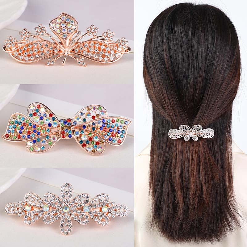 Korean Style Hair Clip Spring Clip Large Simple Ponytail Clip Horizontal Clip With Rhinestones Hair Accessory Elegant Hairpin For Women Bow Bangs - Image 2