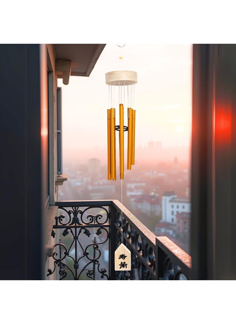 Plus Value Plus Value Feng Shui Wind Chime Hanging Bells 8 Pipes Rods for Attracting Positive Vibrations Energy Home Office Balcony Living Room Bedroom Garden Outdoors Aluminium Metal Gold Windchimes  - Image 1