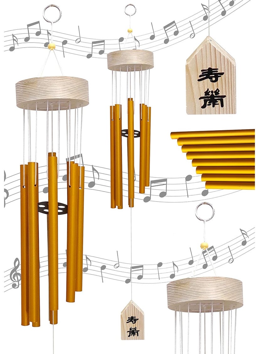 Plus Value Plus Value Feng Shui Wind Chime Hanging Bells 8 Pipes Rods for Attracting Positive Vibrations Energy Home Office Balcony Living Room Bedroom Garden Outdoors Aluminium Metal Gold Windchimes  - Image 2