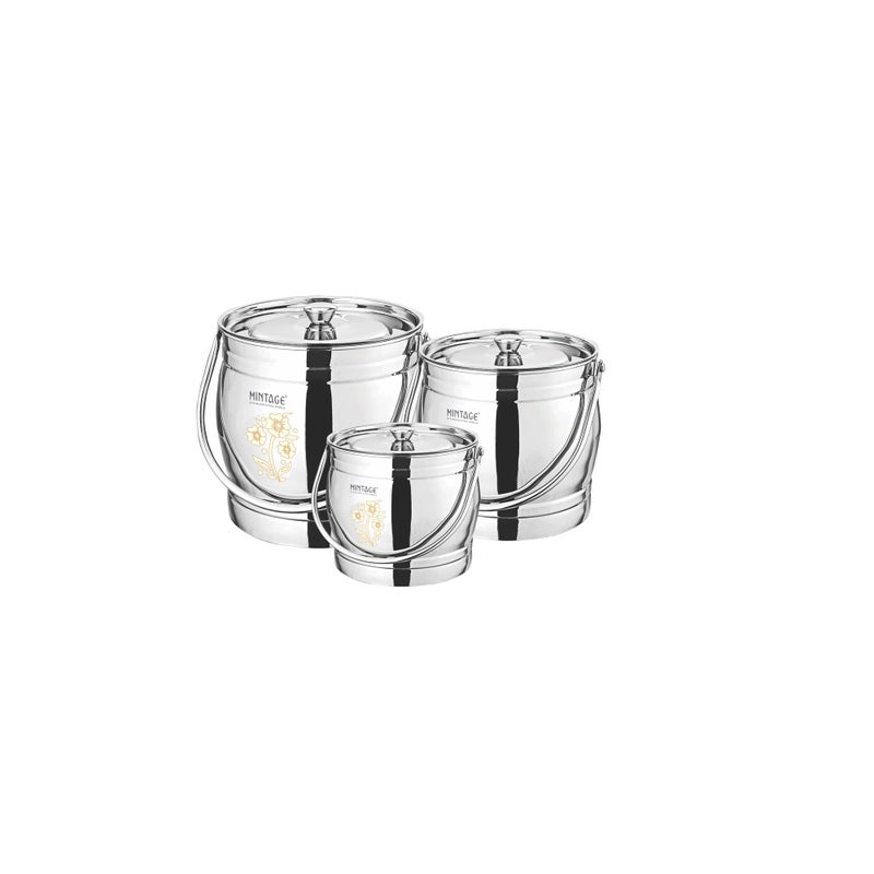 Mintage Milk Barni 2.5+5+8 litres Set of 3 | Oil Can | Heavy Body Pot Ghee Container | Stainless Steel with Lid | Storage Dolchi - Image 5