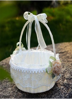 EXCEFORE, White Flower Girl Baskets for Wedding, Pearl Collection Vintage Lolita Flower Basket, Lace Basket for Eggs Candy Fruit Snack, Retro Decoration for Home, Photography Props