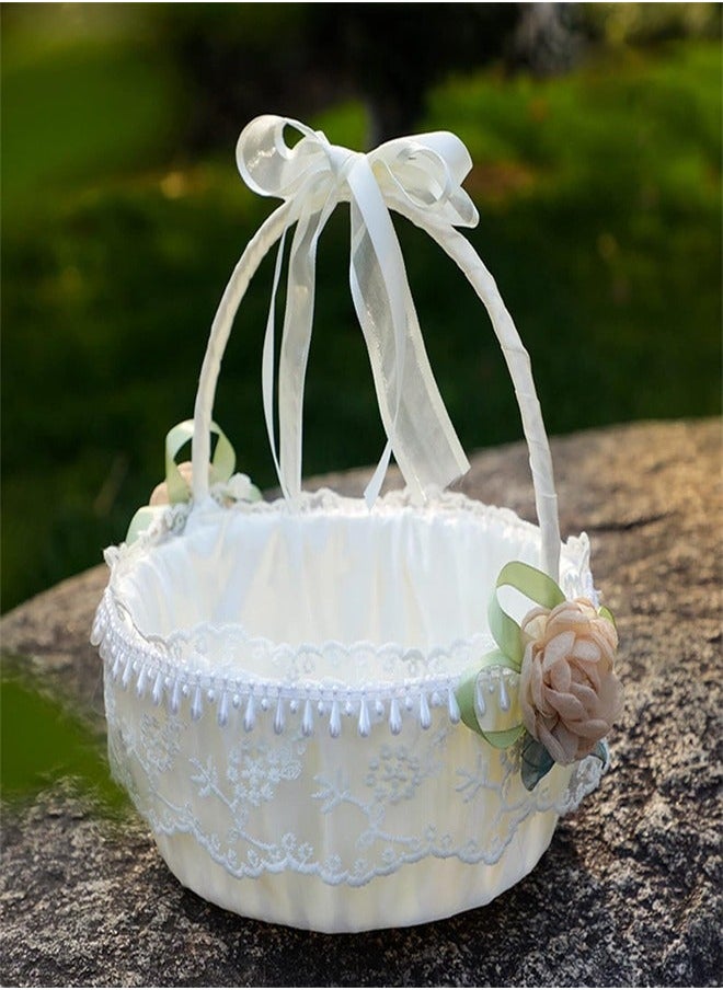 Generic - EXCEFORE, White Flower Girl Baskets for Wedding, Pearl Collection Vintage Lolita Flower Basket, Lace Basket for Eggs Candy Fruit Snack, Retro Decoration for Home, Photography Props - Image 1