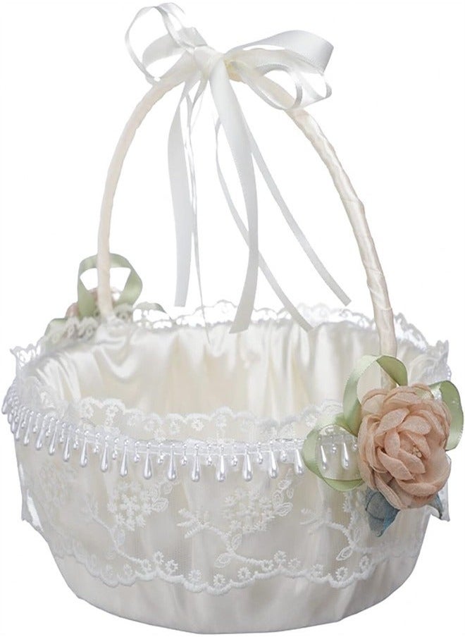 Generic - EXCEFORE, White Flower Girl Baskets for Wedding, Pearl Collection Vintage Lolita Flower Basket, Lace Basket for Eggs Candy Fruit Snack, Retro Decoration for Home, Photography Props - Image 1