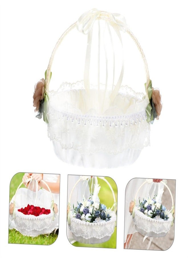 Generic - EXCEFORE, White Flower Girl Baskets for Wedding, Pearl Collection Vintage Lolita Flower Basket, Lace Basket for Eggs Candy Fruit Snack, Retro Decoration for Home, Photography Props - Image 1