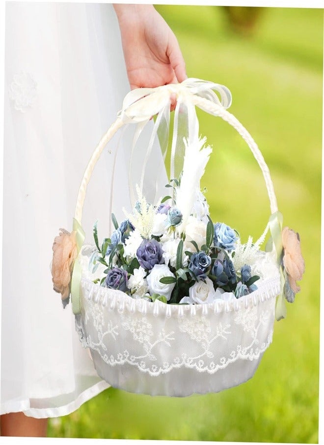 Generic - EXCEFORE, White Flower Girl Baskets for Wedding, Pearl Collection Vintage Lolita Flower Basket, Lace Basket for Eggs Candy Fruit Snack, Retro Decoration for Home, Photography Props - Image 1
