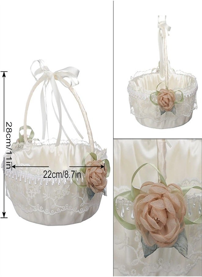 Generic - EXCEFORE, White Flower Girl Baskets for Wedding, Pearl Collection Vintage Lolita Flower Basket, Lace Basket for Eggs Candy Fruit Snack, Retro Decoration for Home, Photography Props - Image 1