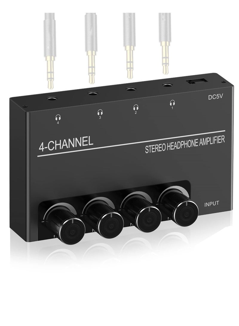 4-Channel Headphone Amplifier, Stereo Audio Splitter with 4 Outputs for Music Sharing and DJing, Perfect for Group Listening - Image 1
