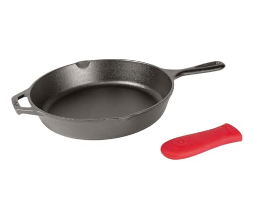 Lodge 12 Inch Cast Iron Skillet with Red Silicone Hot Handle Holder – Pre-Seasoned Frying Pan for Stove, Oven, Grill & Campfire – Made in the USA – Durable, Nonstick Cast Iron Cookware – Black - Image 2