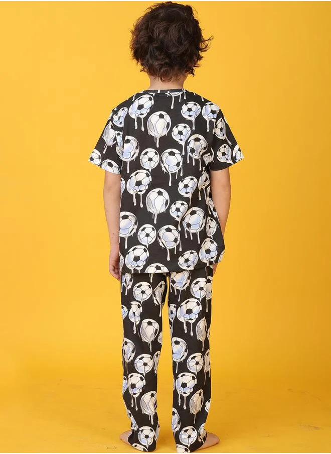 انثريلو Anthrilo All-Over Football Print T-Shirt and Pyjama Set