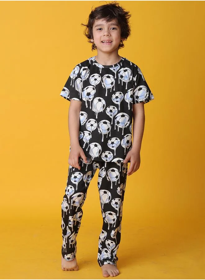 انثريلو Anthrilo All-Over Football Print T-Shirt and Pyjama Set