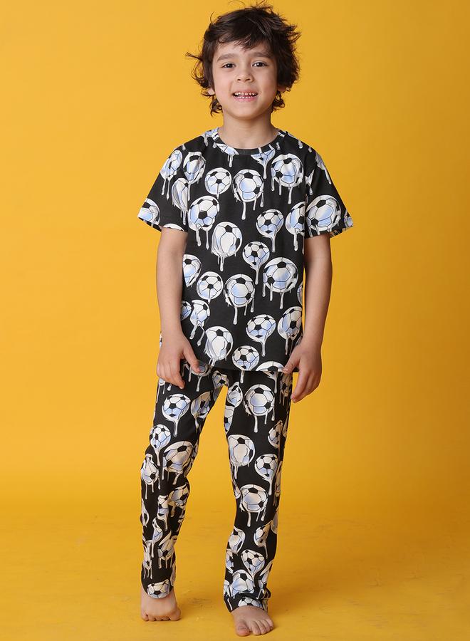 Anthrilo All-Over Football Print T-Shirt and Pyjama Set - Image 1