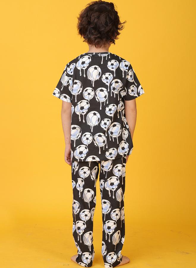 Anthrilo All-Over Football Print T-Shirt and Pyjama Set - Image 2